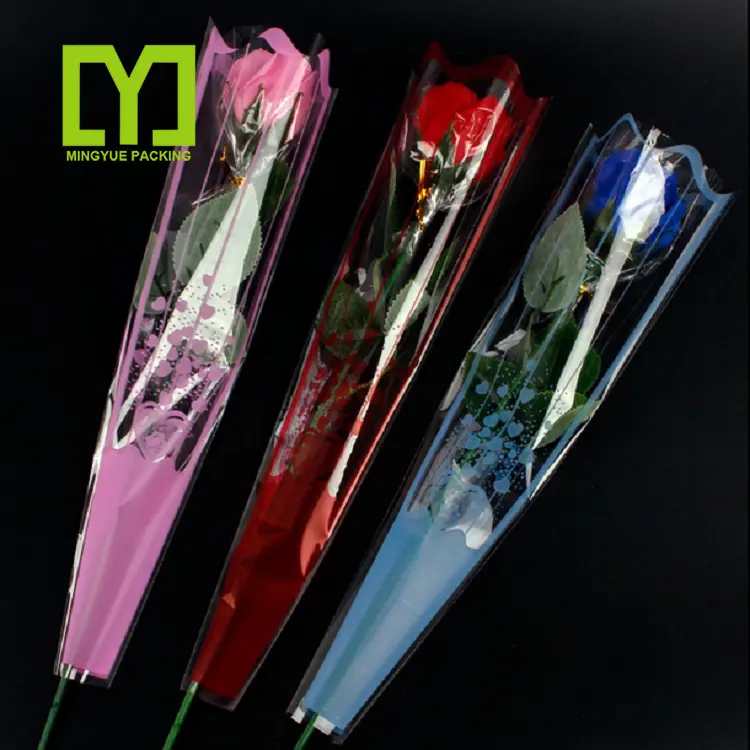 Hot Selling Custom Clear Plastic Bopp Material Single Flower Bouquet Sleeves For Opp Packaging Flower Sleeves