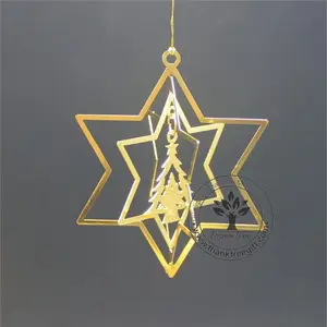 metal craft 3d metal Christmas ornament with Christmas tree etched