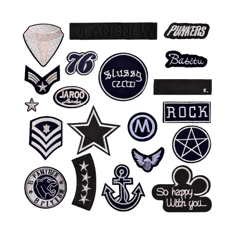 Noir Blanc Étoile D'ancrage Diamant Lettre M ROCK Corrige Le Fer Sur Ou Coudre Tissu Autocollant Pour Vêtements Badge Brodé Appliques BRICOLAGE