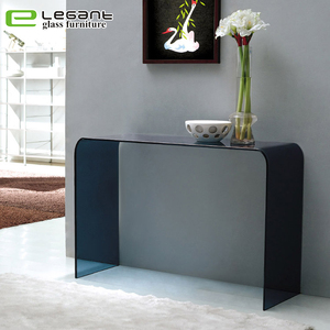 Table <span class=keywords><strong>console</strong></span> <span class=keywords><strong>en</strong></span> <span class=keywords><strong>verre</strong></span> cintré gris avec bord incurvé / Table <span class=keywords><strong>haute</strong></span> <span class=keywords><strong>en</strong></span> <span class=keywords><strong>verre</strong></span> - Product Image 4