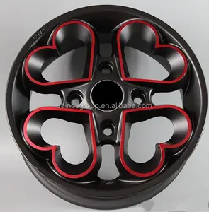 Merah hati/Cinta 14 inch 6.0 hitam alloy wheel untuk mobil