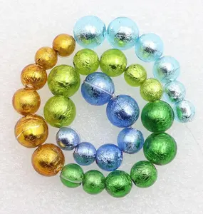 2mm Hole Round Venetian Murano Lampwork Handmade Silver Foil Beads for Decorating