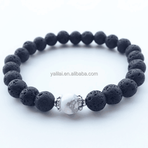 Al por mayor brazalete de cuentas de Lava <span class=keywords><strong>piedra</strong></span> volcánica Pulsera <span class=keywords><strong>Blanca</strong></span> - Product Image 2
