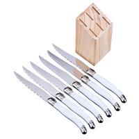 Couteau à steak Laguiole en acier inoxydable avec bloc en bois