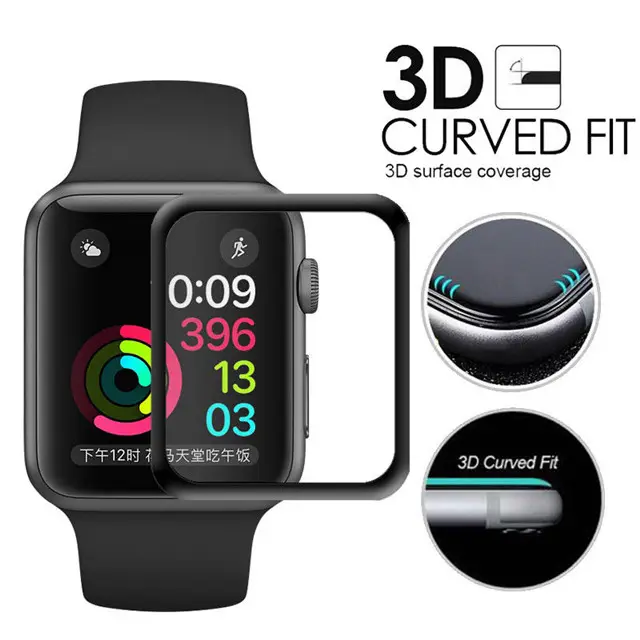3D Curved Full Glue Tempered Glass For Apple Watch 1/2/3/4/7 41mm 45mm 38mm 42mm 40mm 44mm Black Screen Protector Film
