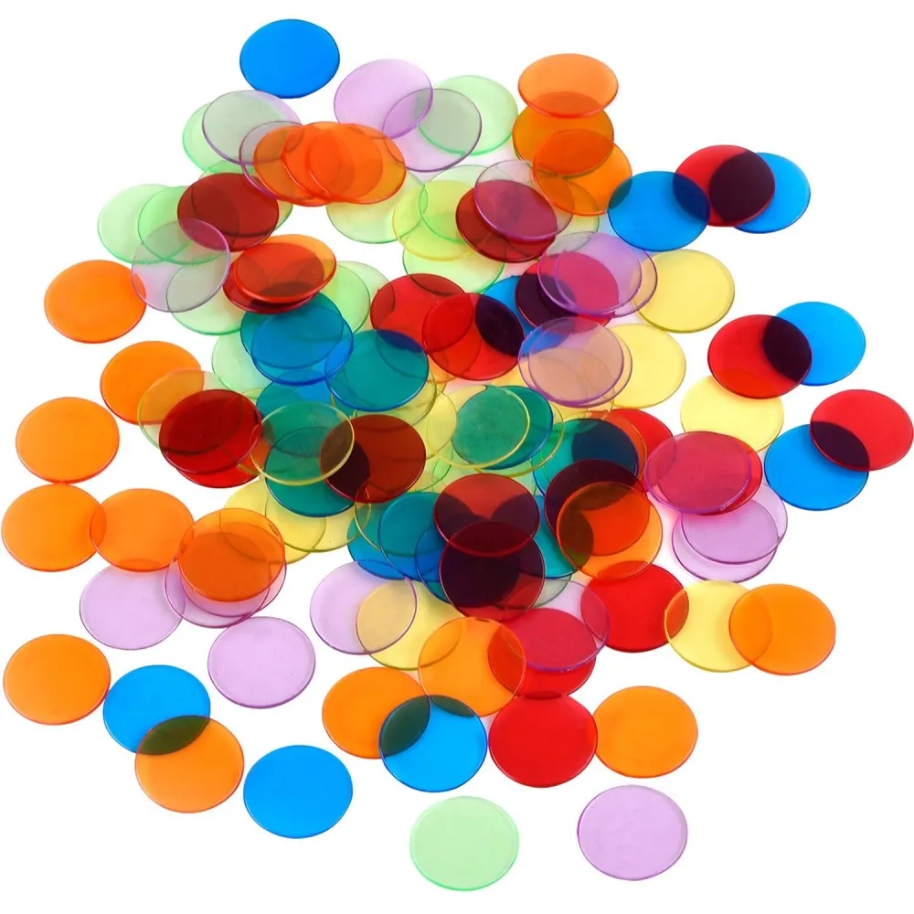 Putaran transparan kustom warna penghitung akrilik menghitung chip Bingo untuk anak-anak