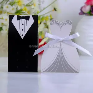 Trường Hợp Quà Tặng Cô Dâu Chú Rể Tuxedo Dress Gown Ribbon Wedding Favor Kẹo Hộp Cho Wedding Party Favor