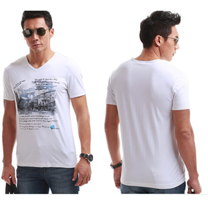 Servicio del OEM con cuello en V Impreso barato Plain White <span class=keywords><strong>T</strong></span> -shirts - Product Image 1