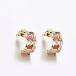 Women Earrings Plated Sets Stainless Steel Fashion Elegant Gold 18 K Trendy Enamel Jewelry