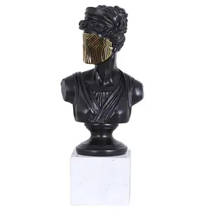 Busto de cabeza de fibra de vidrio para mujer, estatua de busto de mujer con máscara de metal