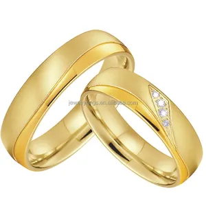 Anillos de boda de estilo africano occidental para parejas, joyas personalizadas de acero inoxidable chapadas en oro de 18k con gema cz