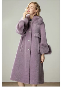 Cappotto in <span class=keywords><strong>Pelle</strong></span> <span class=keywords><strong>di</strong></span> Pecora Tosata con Collo in Vera Pelliccia <span class=keywords><strong>di</strong></span> Volpe, Colore Personalizzabile, Caldo Cappotto Invernale per Donna in Vera Pelliccia <span class=keywords><strong>di</strong></span> Pecora - Product Image 4