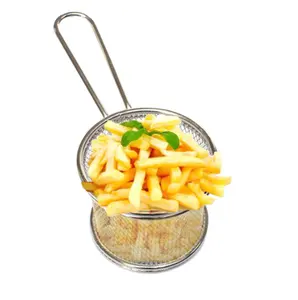 Venta al por mayor de alta calidad de grasa freidora de acero inoxidable Mini Deep Fry cesta para servir patatas fritas