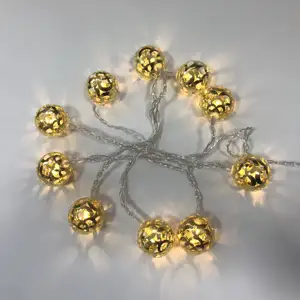 Moroccan Metal Ball Light 10 LED Gold Metal Moroccan Ball String Lights Battery Power Globe Light For Christmas Decor