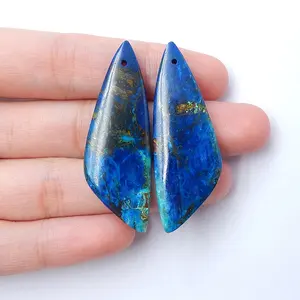 Gemstone Fine Jewelry Making Blue Chrysocolla Stone Pair Front Drilled