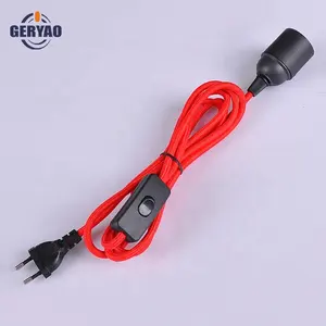 Fio elétrico colorido de tecido, fio elétrico com plug, interruptor de ligação, suporte de lâmpada e27