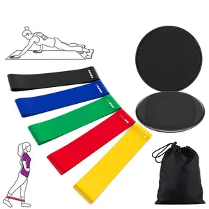 Fitness Exercise Gliding Disc Core Sliders And Latex Mini Resistance Bands