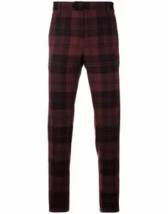 Tailored Cotton Tartan Plaid Checked Trousers with Waistband Detailing