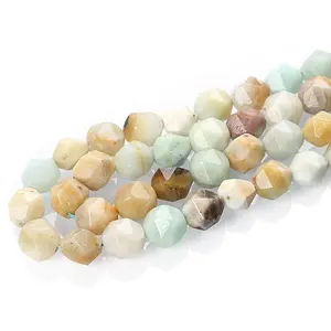 Natural 10mm Faceted Amazonite Stone Beads, Diamond Faceted Stone Beads, Gemstone Loose Beaded for Jewelry Making