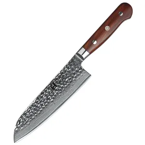 Coltello Santoku da cuoco giapponese da 7 pollici 67 strati in acciaio damasco con manico in legno di rosa naturale