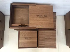 Caixa de presente de álbum de fotos de casamento, madeira personalizada com usb flash drive e caixa