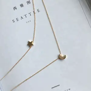 Korea Fashion Desain Alloy Star Moon Liontin Dua Lapisan Kalung