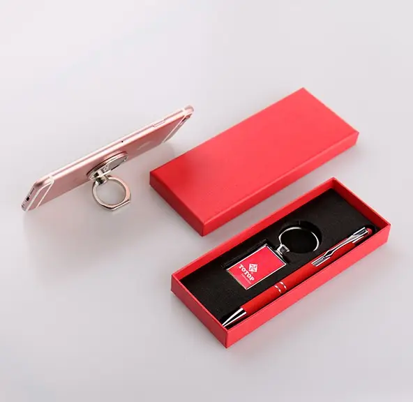 ของขวัญธุรกิจพวงกุญแจทองปากกาของขวัญที่มี Ferragamo สีแดงหนังร่างกายโลโก้ที่กำหนดเองหรูหราโลหะปากกาลูกลื่นที่มีกล่องของขวัญ