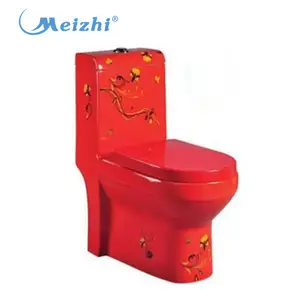 Mangkuk Toilet Desain Bunga Washdown Merah