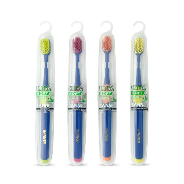 Brosse à dents manuelle de voyage Premium, brosse rectangulaire avec poils Ultra souples, étui de brosse à dents