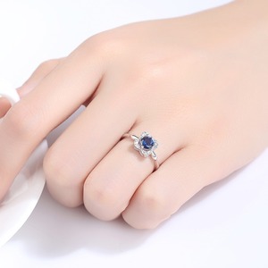 CZCITY — bague en argent Sterling 925 et strass, bague en pierre précieuse bleue avec Surface lisse réglable, CZ - Product Image 3