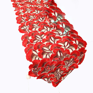 Factory Wholesale Red Cutwork Embroidered Wedding Disposable Polyester/Cotton Table <strong>Runner</strong> Decorate <strong>Tablecloth</strong> - Product Image 1
