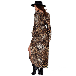 Personalizado Split Sexy de manga larga cuello en V estampado de <span class=keywords><strong>leopardo</strong></span> <span class=keywords><strong>vestido</strong></span> Maxi - Product Image 2