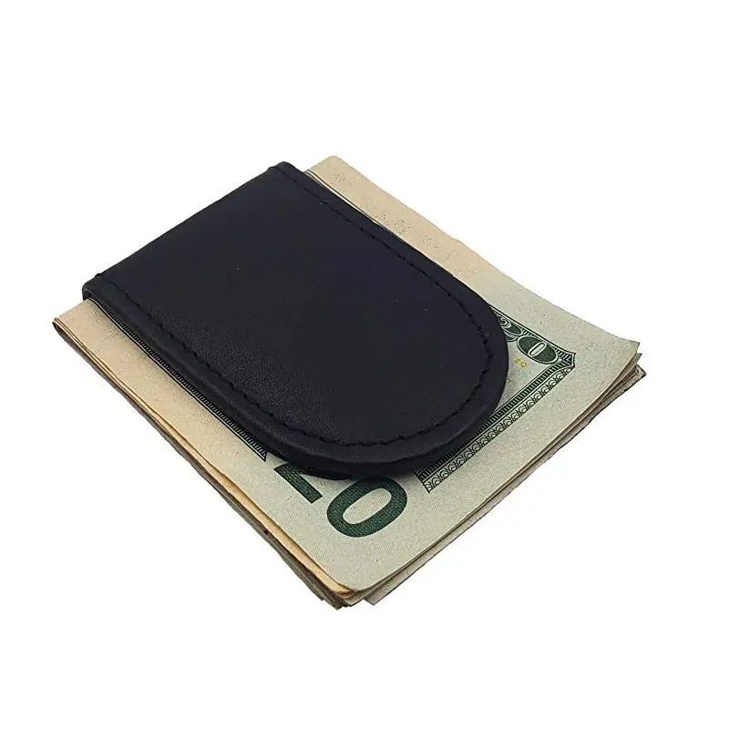Toptan basit siyah PU deri erkek para klip mıknatıs cüzdan kitap için yer imi severler