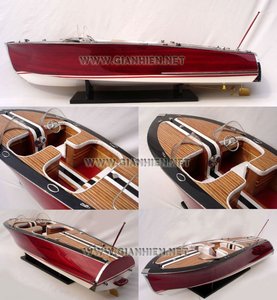 Modèle de bateau à moteur en bois SAETTA CLASSIC BOATS, artisanat décoratif pour la maison, peint à la main, artisanat vietnamien, boîte incluse - Product Image 1