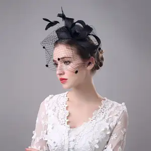 Queena Hair Accessories Elegant Lady Top Net Mesh Birdcage Veil Feather Fascinator Hairpin hairband