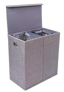 Wholesale Custom-Size Linen <strong>Double</strong> Laundry Hamper Foldable Oxford Home Organization <strong>Bin</strong> with Lid Reusable for Clothing - Product Image 2