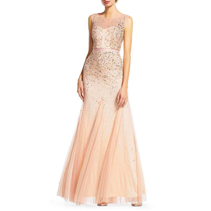 Le donne indossano In Rilievo Illusion Collo Senza Maniche Abito NylonBack della chiusura lampo Barca <span class=keywords><strong>scollo</strong></span> a V-back Intricato bordare Illusion yoke vestito da promenade - Product Image 4
