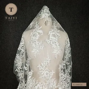 قماش دانتيل مُزين بنقشة الزهور ثلاثية الأبعاد مع خرز لفستان العروس من أعلى المنتجات مبيعًا