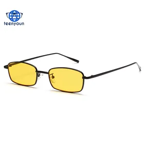Gafas de sol rectangulares pequeñas para hombre y mujer, lentes cuadradas con montura de metal, color amarillo y rojo, con uv400