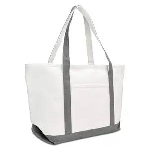 23" Premium 24 Oz. Cotton Canvas Shopping Tote Bag In Black With Custom Printed Logo