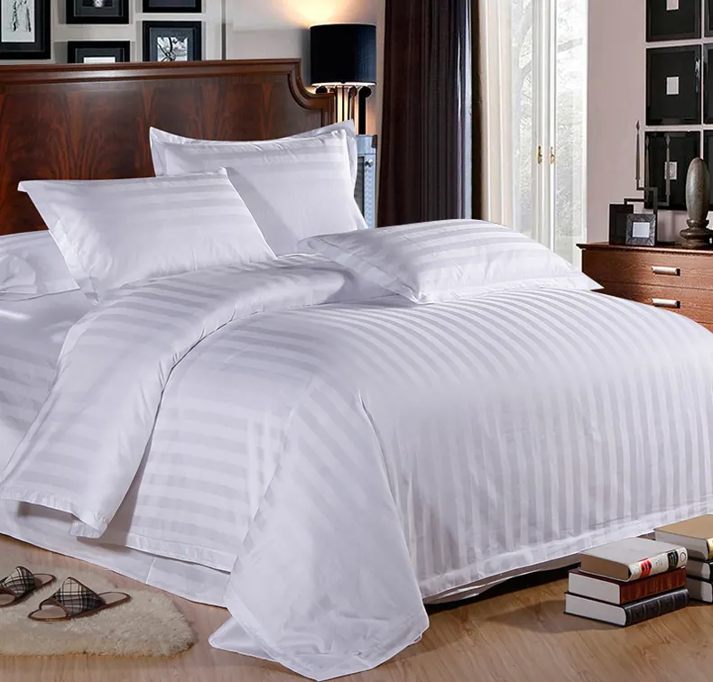 100% cotton hotel duvet cover white 1cm satin stripe hotel duvet cover