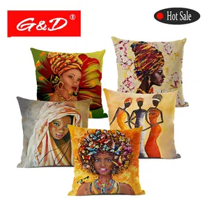 G&D Decoration African Art Oil Painting Sofa Africa Women Cotton Linen Lance Car Cushion Cover