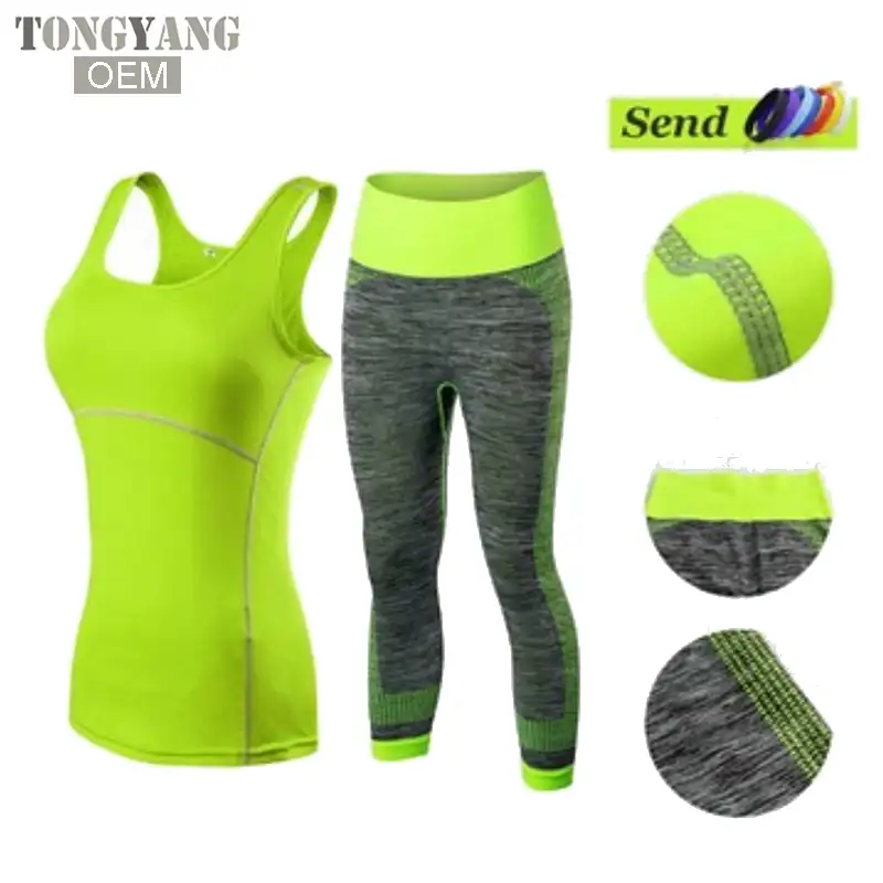 Tongyang conjunto esportivo feminino de academia, roupas fitness para corrida e yoga, listra, sem mangas, roupas esportivas, top
