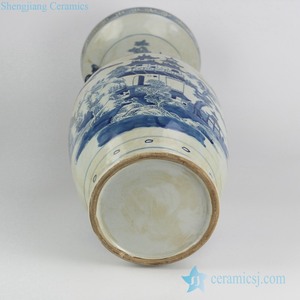 Vase en céramique Antique, peinture de paysage à la main, ameublement de la maison, motif de gloire asiatique, vase de mariage bleu cobalt, RYVM27-old - Product Image 2