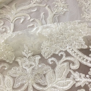 Tissu de mariage brodé à la machine de haute qualité, perles brodées de luxe, paillettes, dentelle pour la confection de robes, 100% filles - Product Image 6