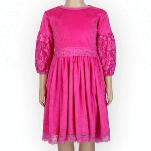 Último otoño bebé Color sólido vestidos de manga larga de <span class=keywords><strong>terciopelo</strong></span> a juego ropa de encaje vestido de partido del bebé - Product Image 2
