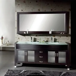 72 Inch Tầng Thường Vụ Tempered Glass Countertop Đôi Bồn Tắm Tủ