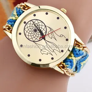 Mode niedlichen handgemachten Mädchen Dreamcatcher Zifferblatt Gold gewebte Armband Freundschaft uhr