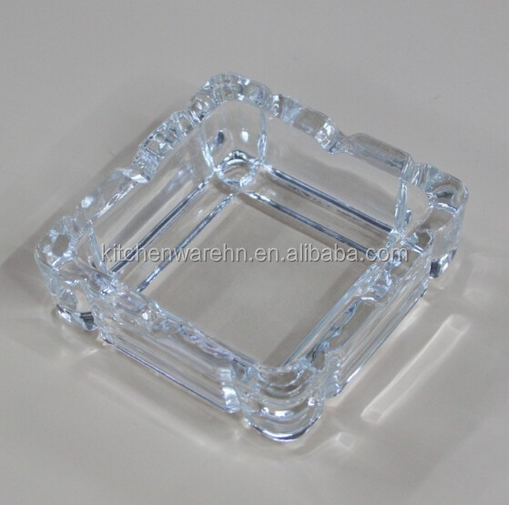 High Transparent Square Shaped Glass Ashtray With Pattern