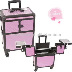 MLD-TC63 Pink Ps Hitam Aluminium Bingkai Troli Makeup Kecantikan Kasus Travel Kit dengan Roda